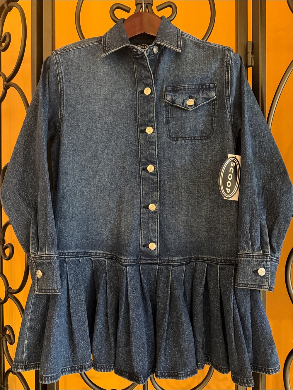 SCOOP Pleated Denim Shirt Dress
